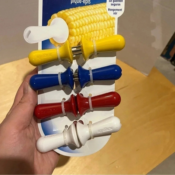 Zyliss Interlocking Corn Holders Skewers Multicolored Plastic Stainless Set of 4 - Picture 3 of 5